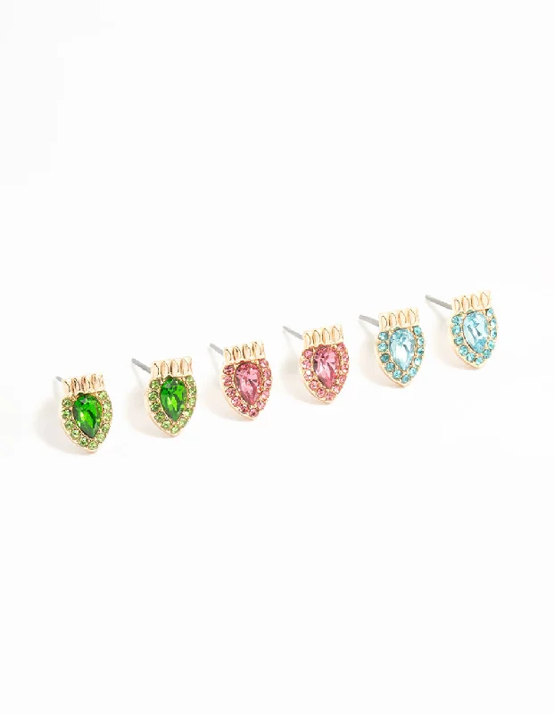 Stunning earrings with aquamarine stones-Multicoloured Ornate Lights Stud Earrings 3-Pack