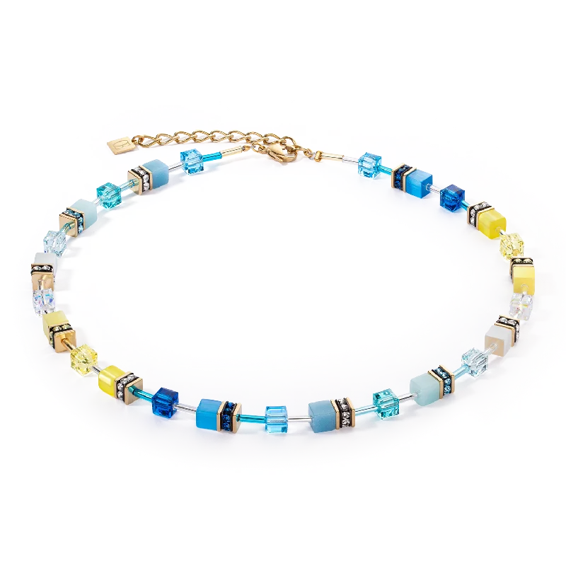 Personalized necklaces with zodiac signs-GeoCUBE® Iconic necklace turquoise-yellow