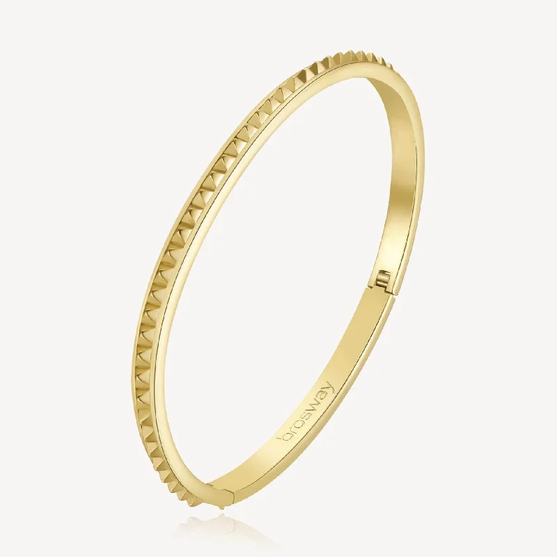 Luxury bracelets with diamonds-Stainless Steel Gold Tone Latching Bangle with Ridges