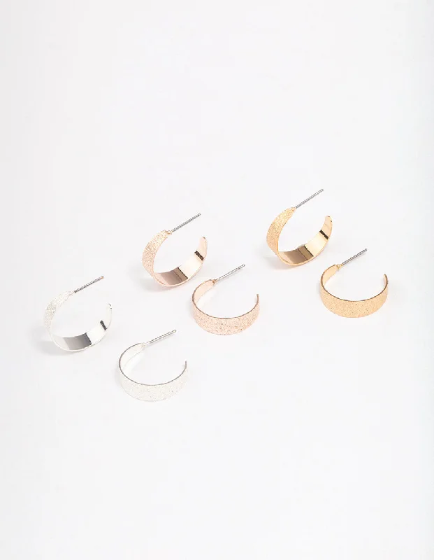 Affordable silver earrings for women-Gold & Silver Solid Hoop Earring 3-Pack