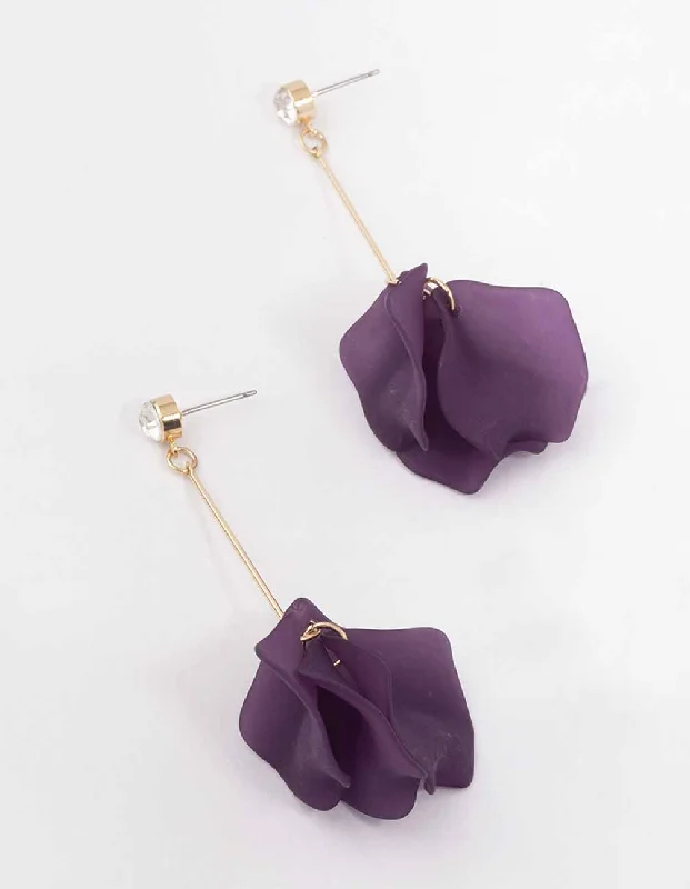 Statement earrings with tassels-Purple Diamante Multi Petal Drop Earrings