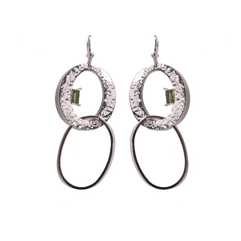 Stunning earrings with citrine stones-Iconography Silver Hammered Oval Drop Earrings