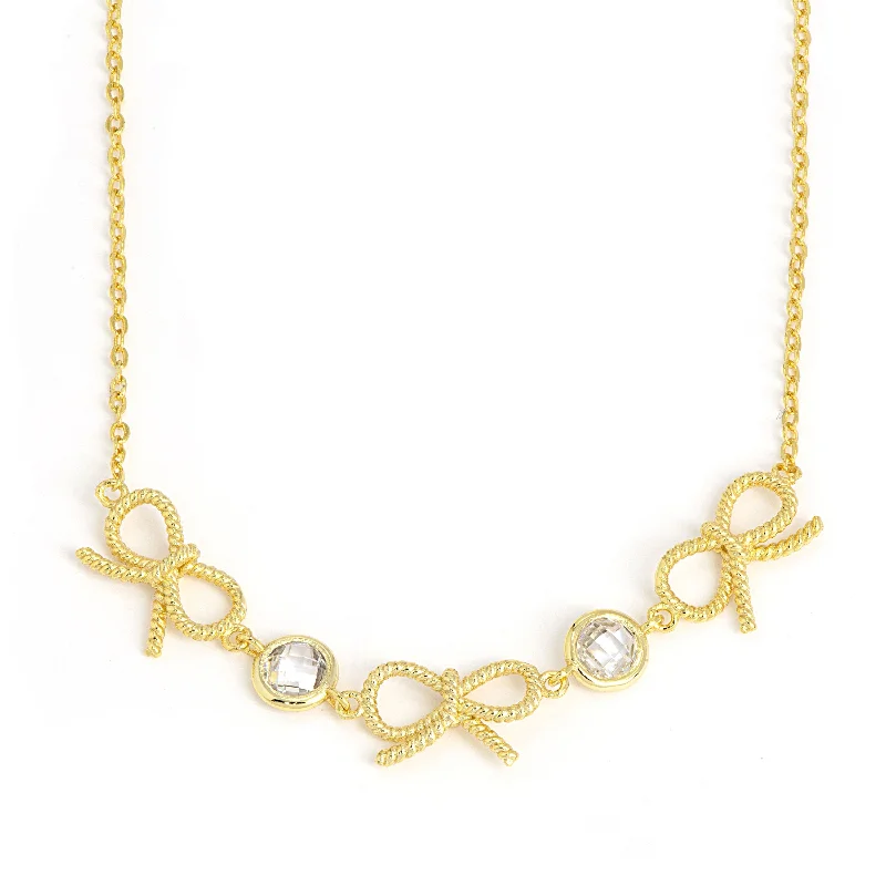 Elegant chain necklaces for women-Bow Twist and CZ Necklace