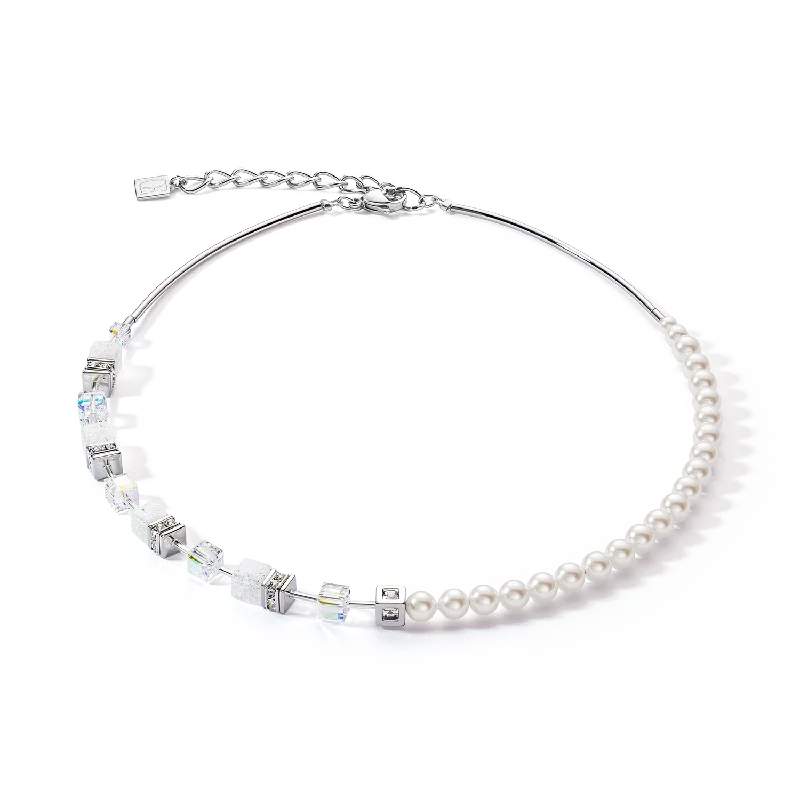 Stylish necklaces with gold-plated accents-GeoCUBE® Precious Fusion Pearls necklace white