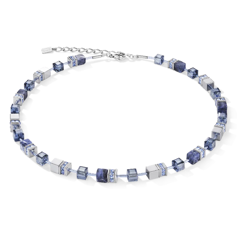 Luxury necklaces with rubies-GeoCUBE® Necklace sodalite & haematite blue