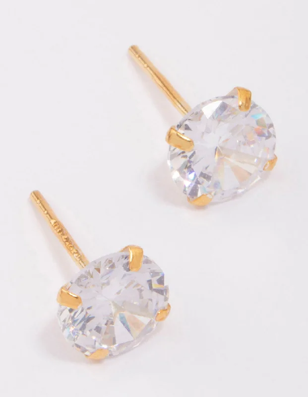 Custom-designed earrings for women-Gold Plated Sterling Silver Cubic Zirconia Stud Earrings