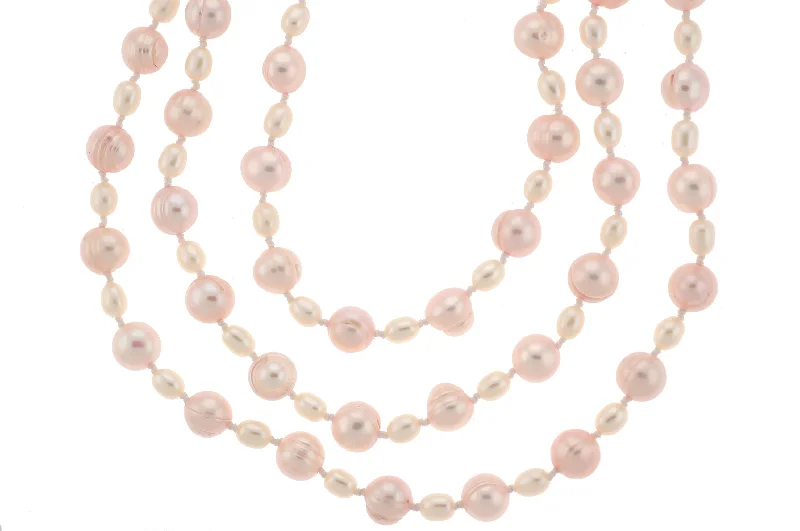 Trendy necklaces with charm pendants-64" Endless Pink and White Pearl Necklace SKU: 190720