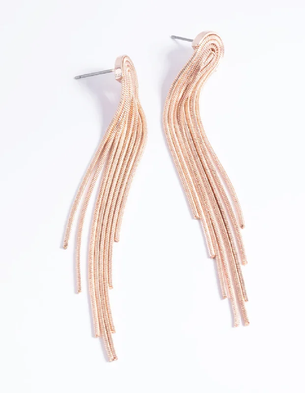 Trendy earrings with chain designs-Rose Gold Mini Waterproof Cupchain Earrings