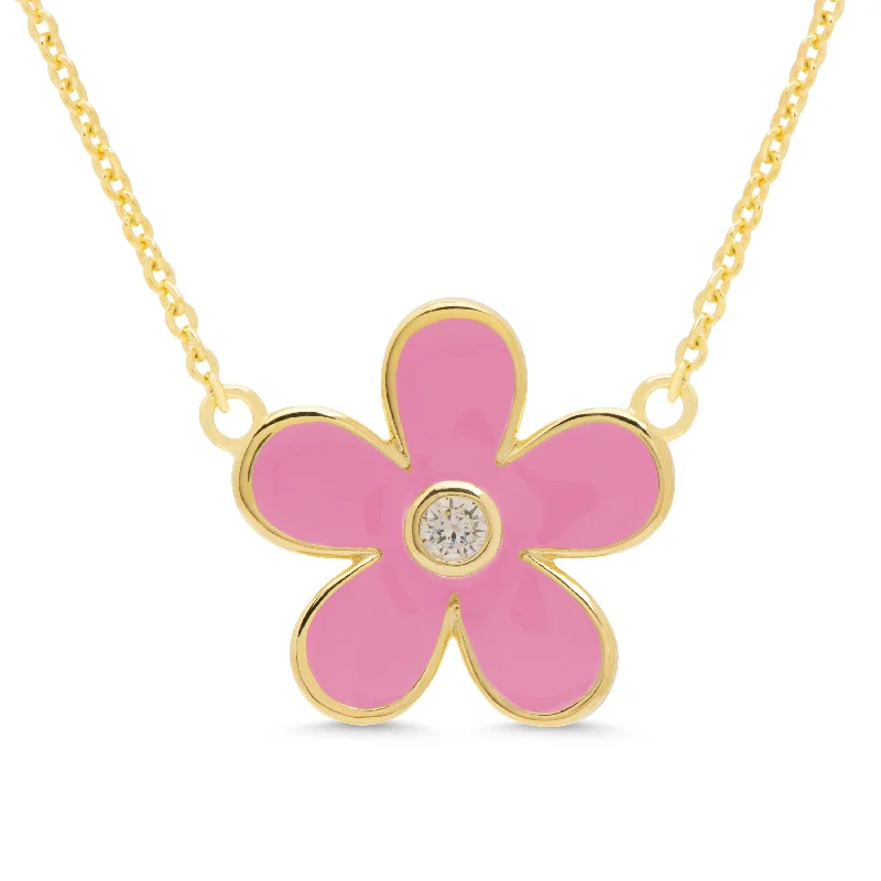 Simple necklaces for casual wear-Flower CZ Pendant - Pink