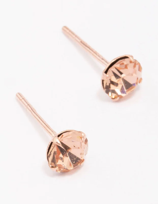 Classic pearl drop earrings-Rose Gold Plated Sterling Silver Czech Crystal Small Stud Earrings