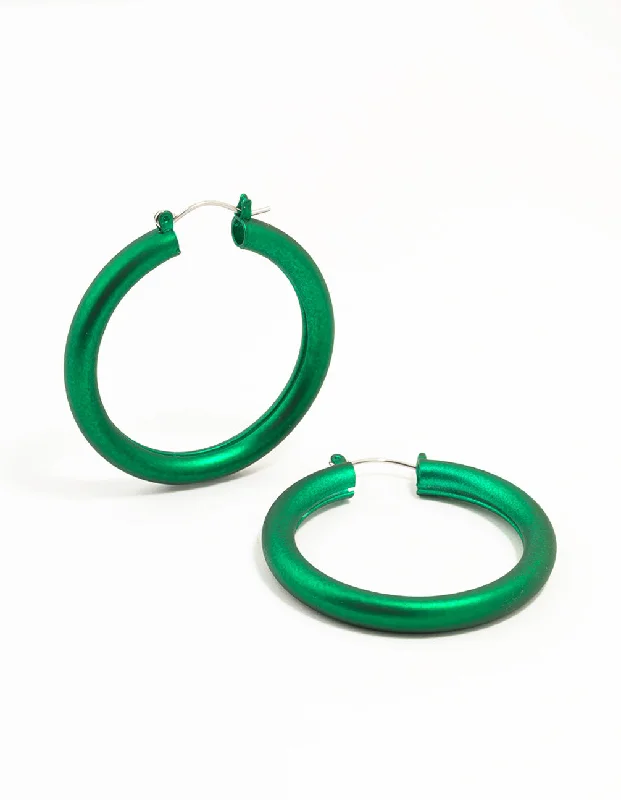 Elegant diamond earrings with gold settings-Green Silver Pearlised Hoop Earrings