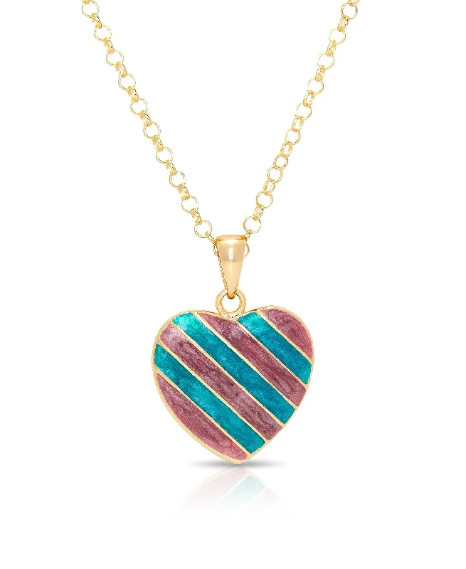 Affordable necklaces with freshwater pearls-Striped Heart Pendant (Purple/Blue)