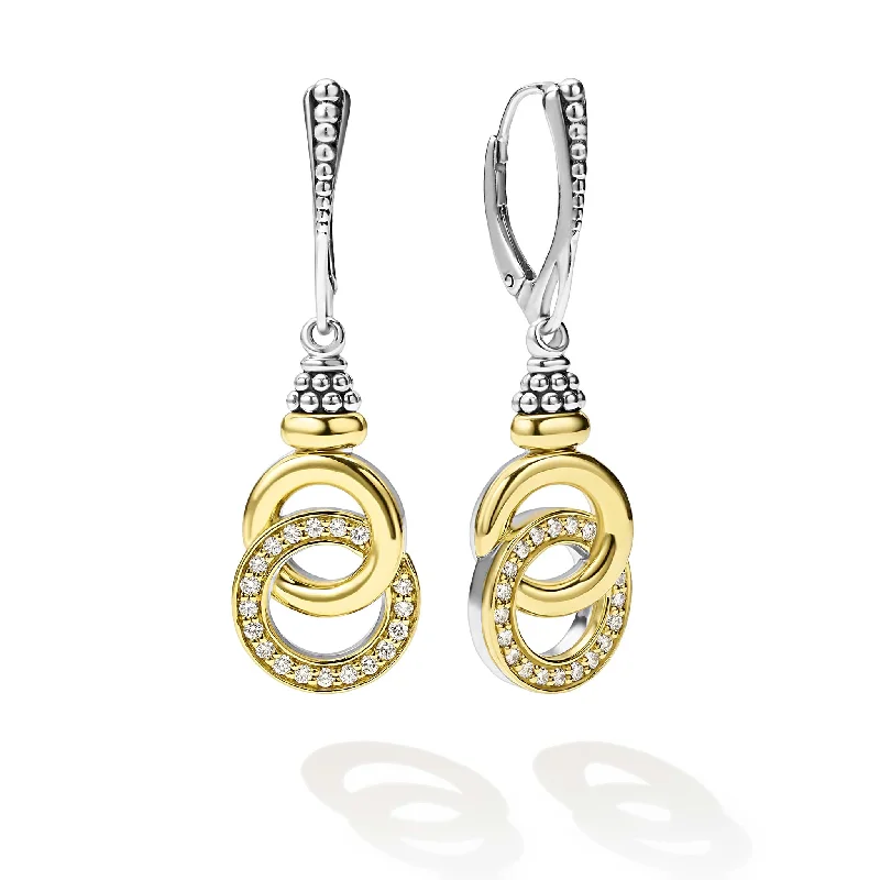 Classic pearl drop earrings-Signature Caviar Two-Tone Interlocking Diamond Drop Earrings