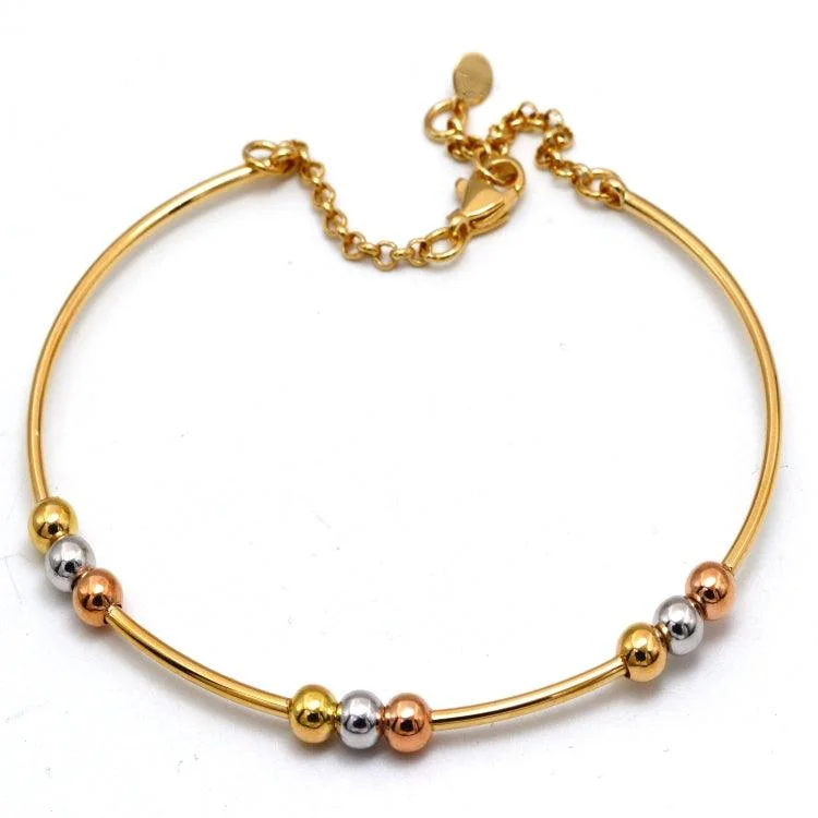 Simple gold bracelets for casual wear-Real Gold 3 Color Balls Bangle Adjustable Size (17 - 22) Model 3241-TC BA1472