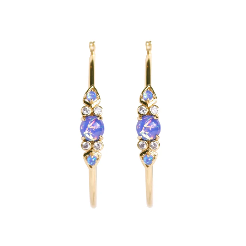 Elegant earrings with pink sapphires-Ophelia Blue Opal & Gold Hoop Earrings