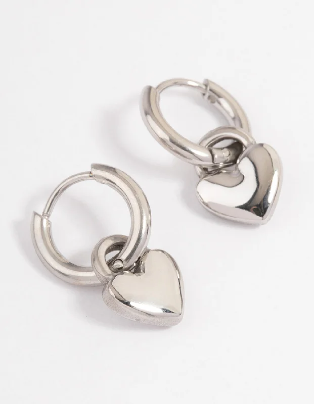 Chic earrings with floral designs-Surgical Steel Heart Charm Huggie Earrings