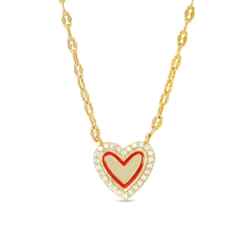 Trendy chokers for women-Red Heart & CZ Necklace