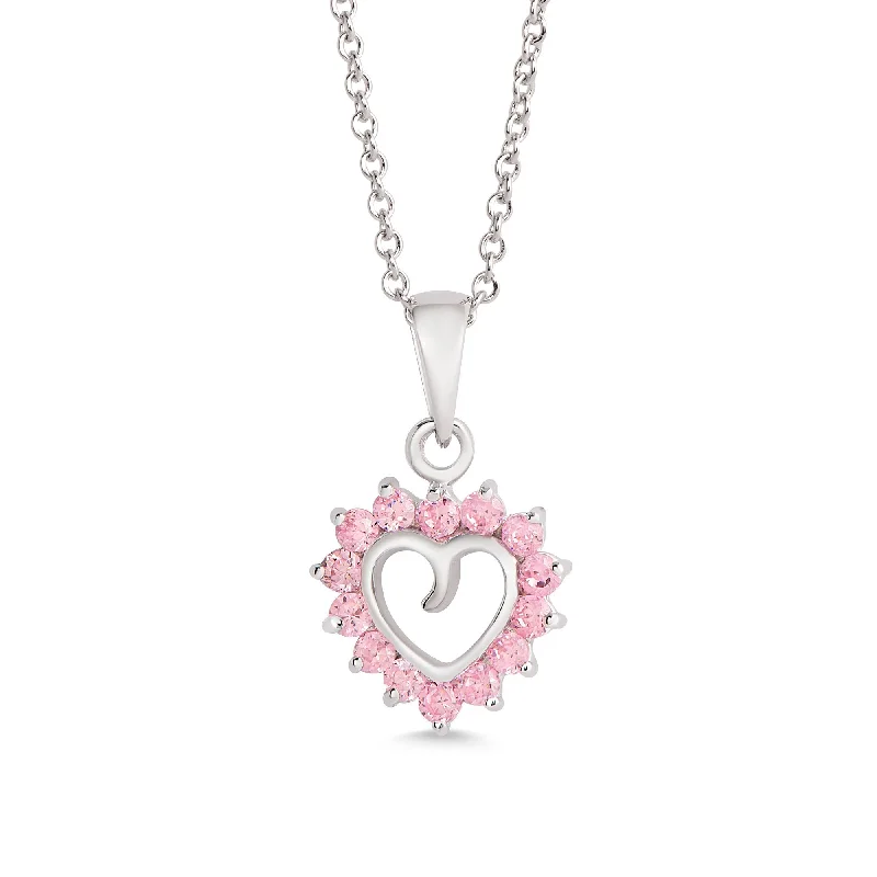 Vintage-style necklaces with diamonds-Open Heart Pink CZ Pendant in Sterling Silver