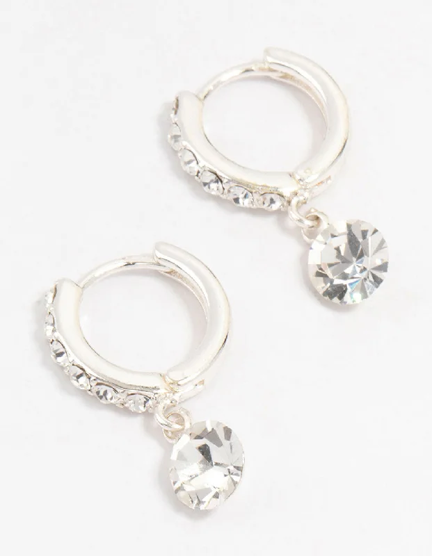 Elegant long earrings for women-Silver Bohemia  Czech Crystal Drop Huggie Earrings