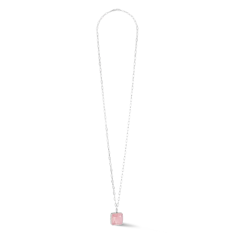 Luxury necklaces with diamond accents-Necklace OE Amulet Square Rose Quartz silver-pink