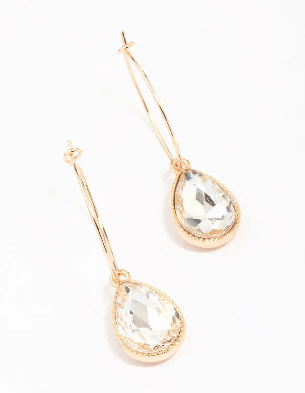 Classic pearl earrings for women-Gold Pear Halo Drop Earrings