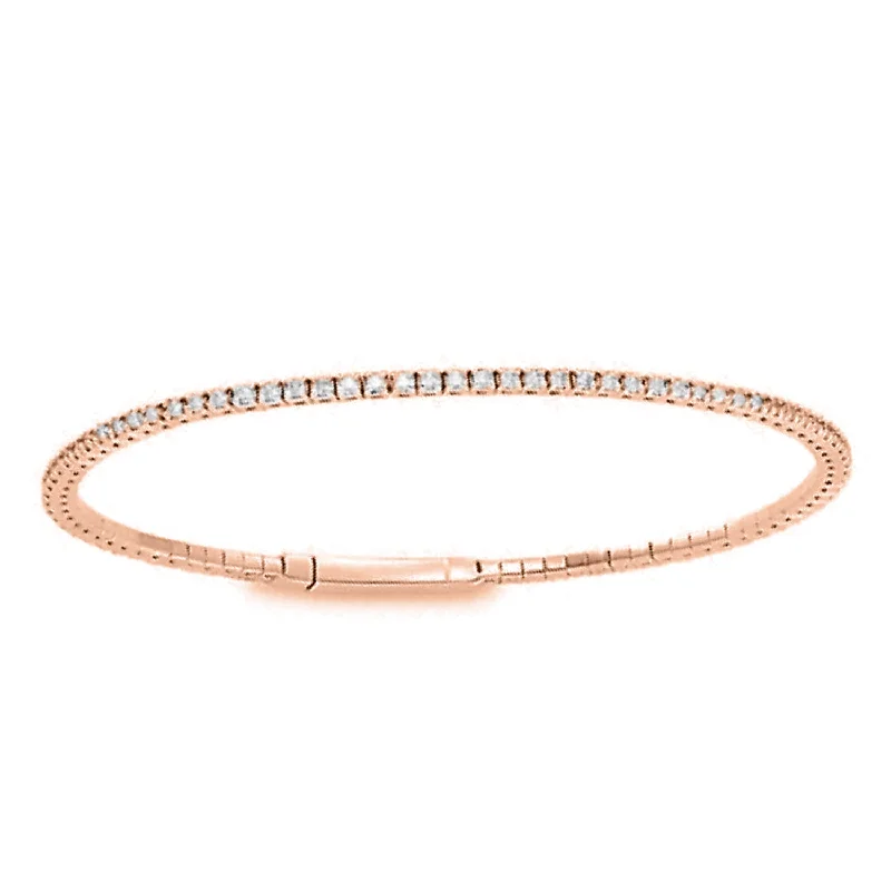 Custom-designed bracelets for women-LADIES SEMI MOUNT TENNIS FLEXIBLE BANGLE 1.50CT ROUND DIAMOND 14K ROSE GOLD