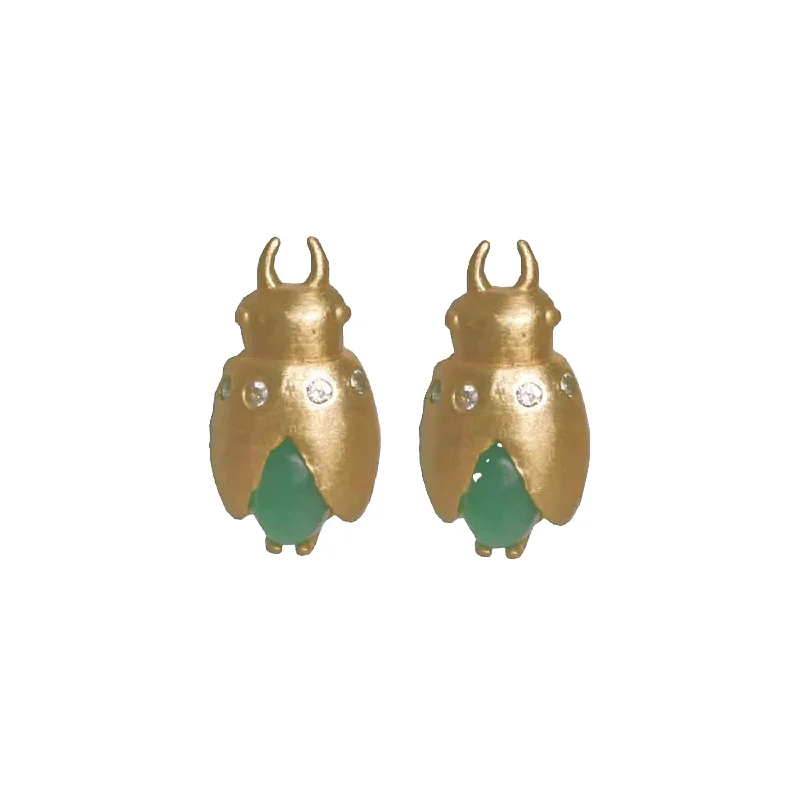 Unique gemstone earrings for women-Ecologica Golden Beetle Gemstone Studs