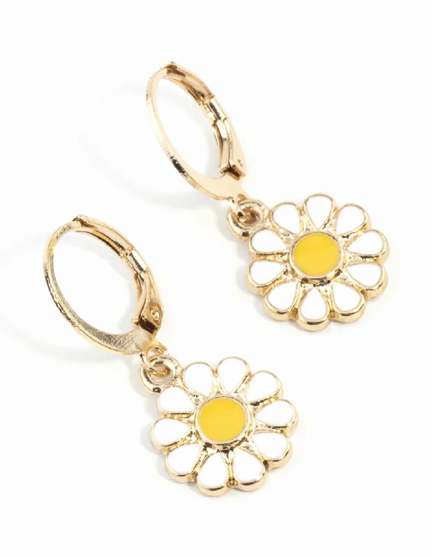 Vintage-style earrings for women-Gold Daisy Huggie Hoop Earrings