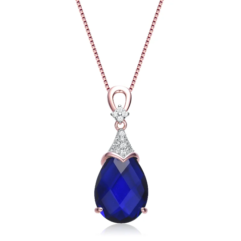 Affordable gemstone necklaces with opal-White And Blue Cubic Zirconia Rose Gold Plated .925 Sterling Silver Necklace