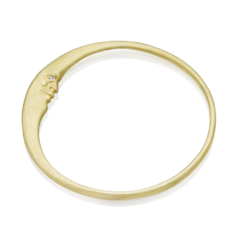 Trendy bangles with gemstones-Gold Crescent Moon Bangle