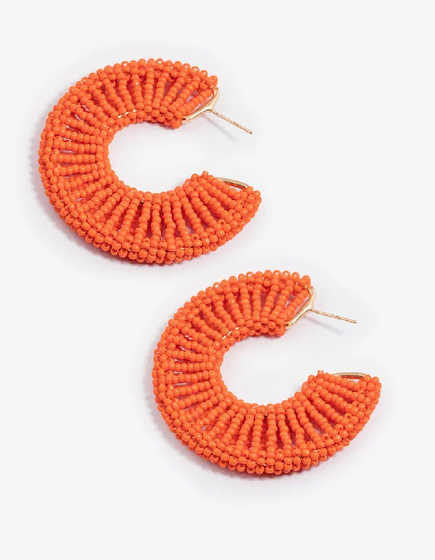 Unique earrings with topaz stones-Orange Raffia Flat Statement Hoop Earrings