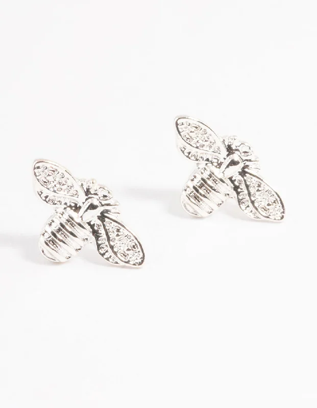 Chic earrings with floral designs-Silver Small Bee Stud Earrings