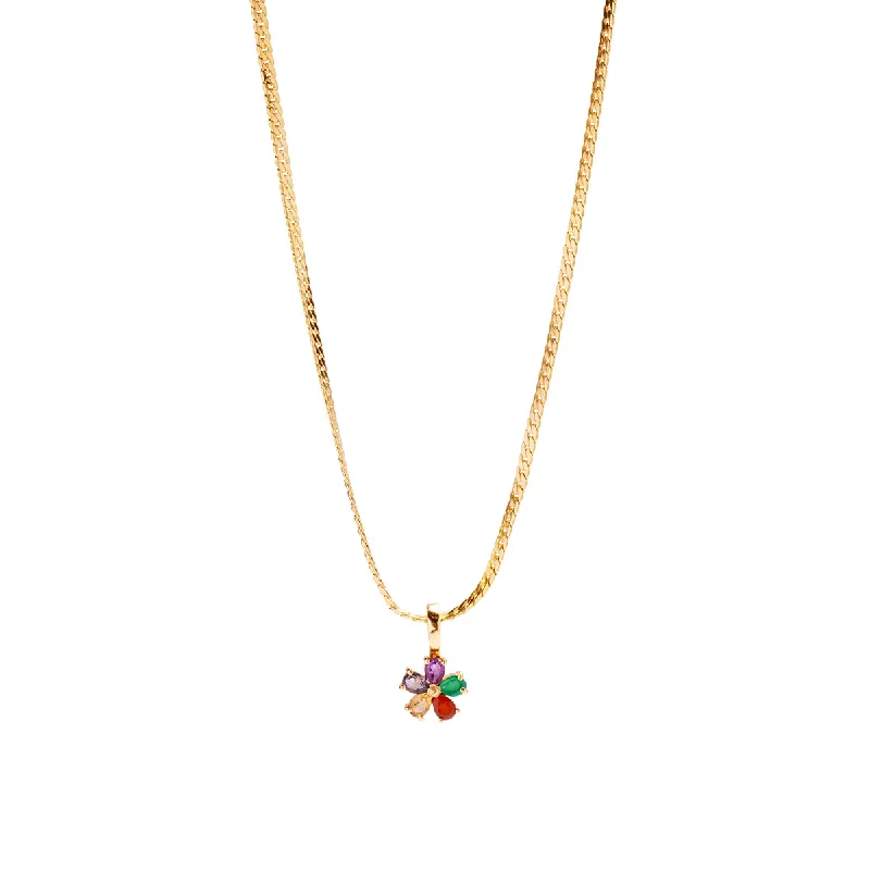 Beautiful necklaces with intricate patterns-Rainbow Daisy Necklace Charm on Dainty Herringbone Chain