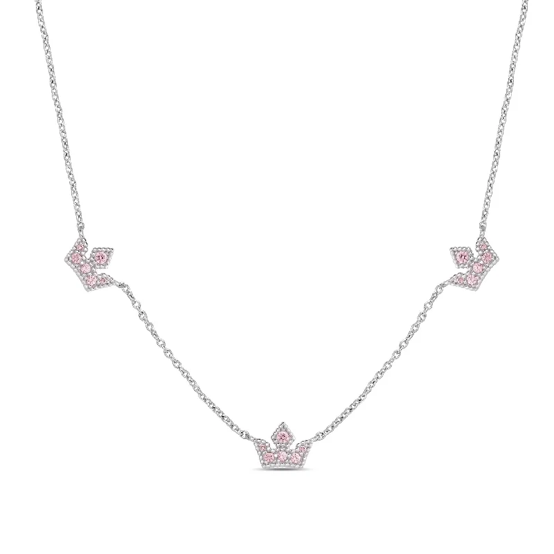 Stunning necklaces with garnet stones-Princess Tiara CZ Station Necklace in Sterling Silver