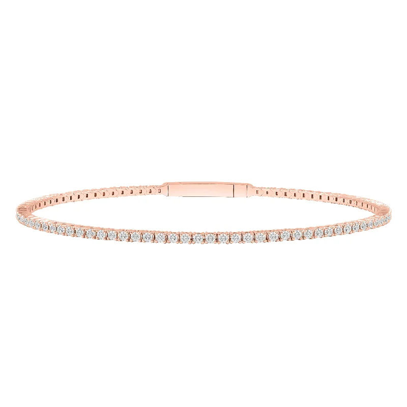 Elegant bangles with gemstone accents-LADIES FLEXIBLE BANGLE 3.00CT ROUND DIAMOND 14K ROSE GOLD