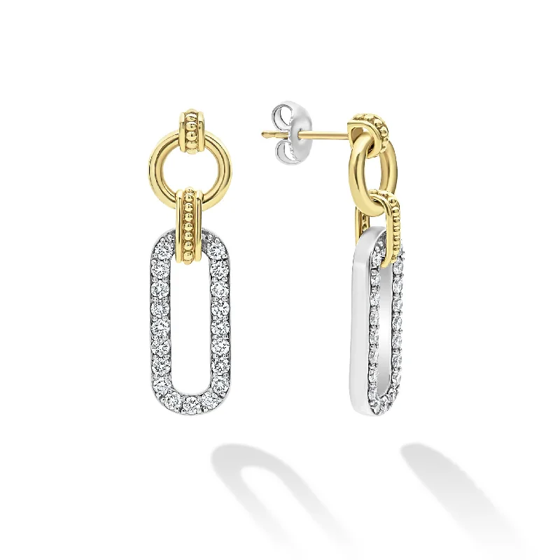 Elegant pearl earrings with gold settings-Signature Caviar Two-Tone Link Diamond Drop Earrings