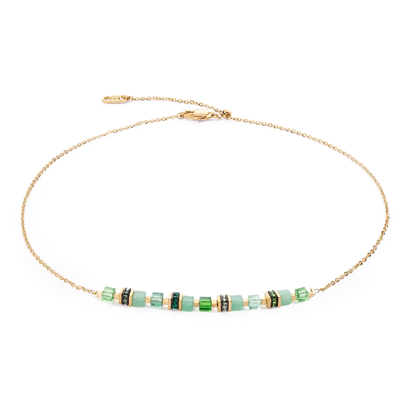 Trendy chokers for women-Necklace Mini Cubes & Chain gold-green