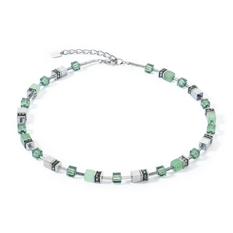 Stylish silver necklaces for women-GeoCUBE® Iconic Precious necklace green