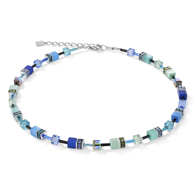 Vintage-style necklaces with diamonds-GeoCUBE® Necklace blue-green