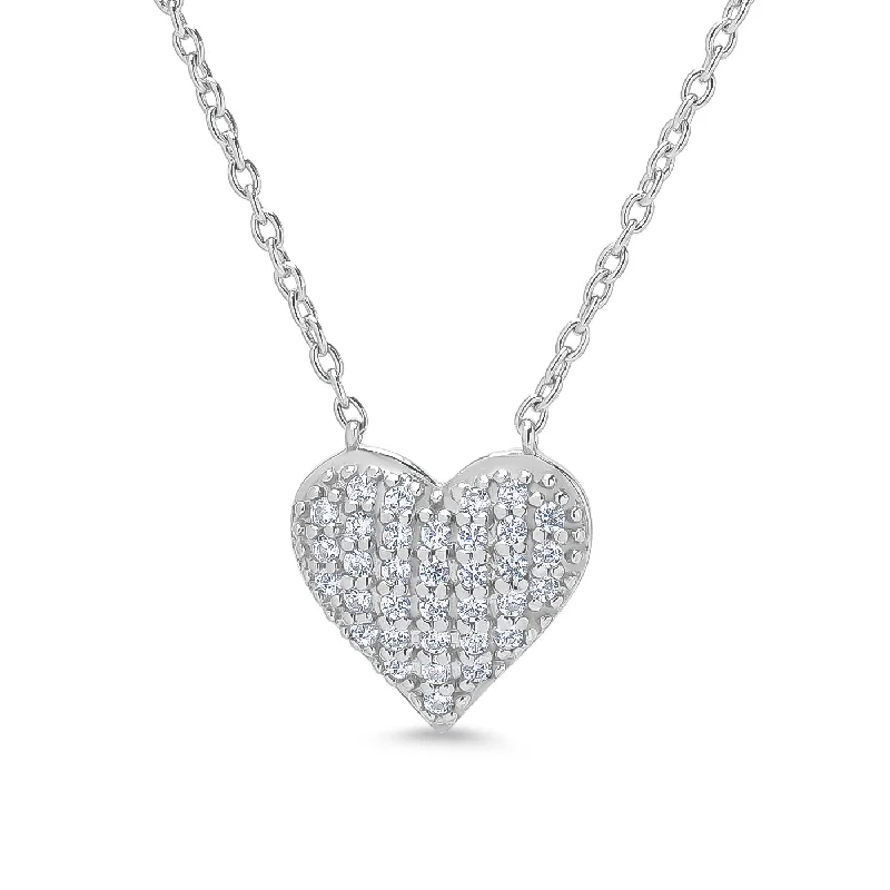 Trendy chokers for women-Pave CZ Heart Necklace in Sterling Silver