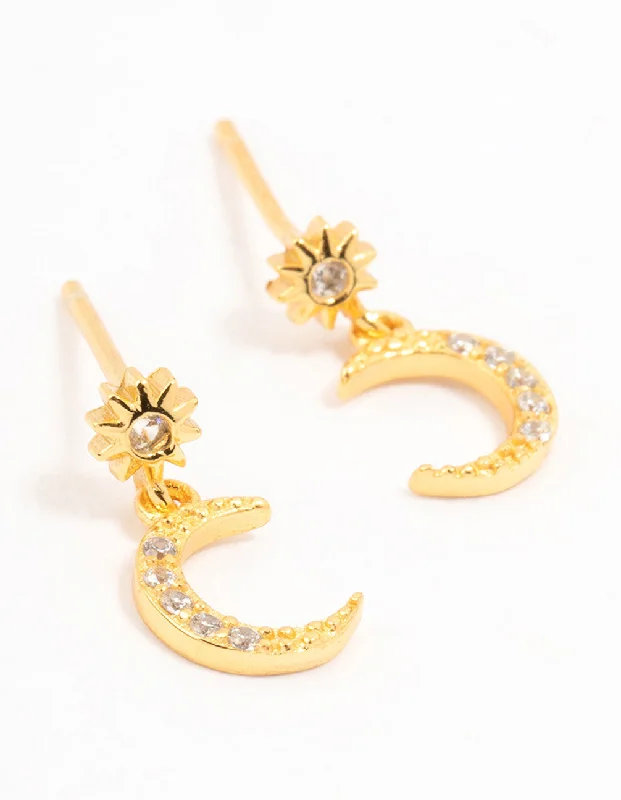 Simple gold stud earrings-Gold Plated Sterling  Silver Celestial Cubic Zirconia Drop Earrings