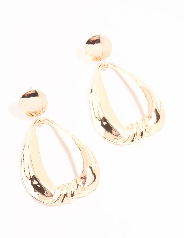 Trendy earrings with geometric patterns-Gold Wrapped Loop Drop Earrings