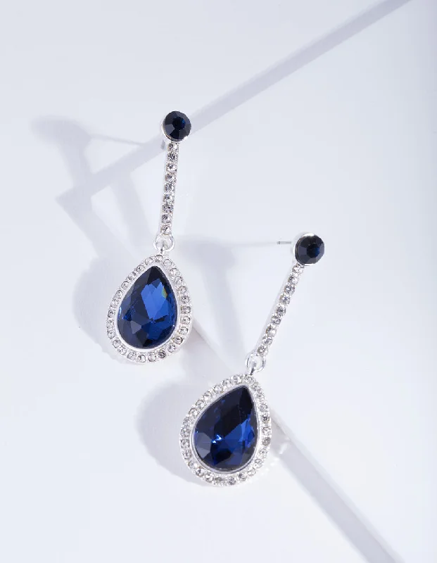 Stunning earrings with garnet stones-Silver Blue Teardrop Earrings