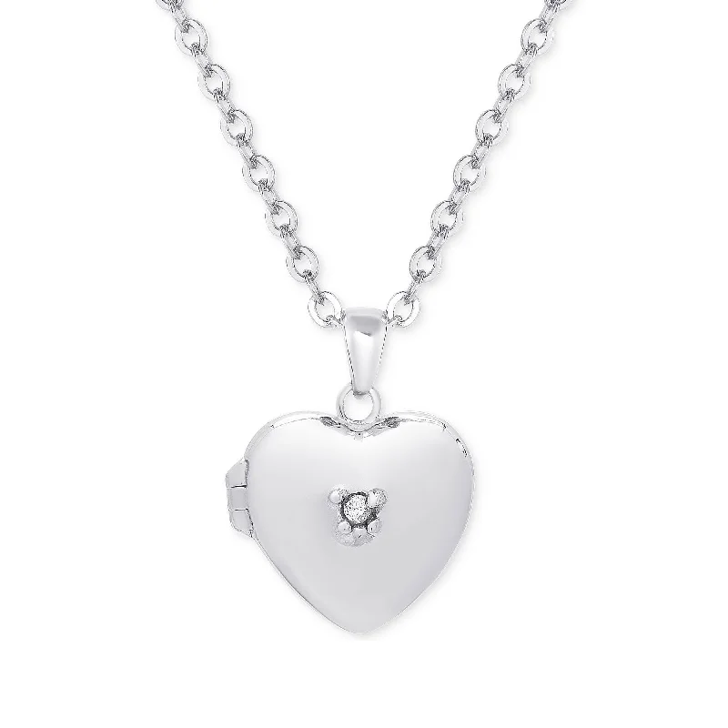 Affordable necklaces with sapphire stones-Heart Locket with CZ - Silver