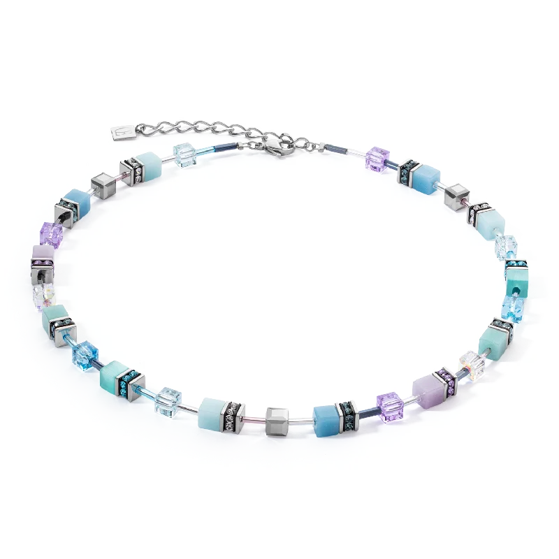 Statement necklaces for women-GeoCUBE® Iconic necklace aqua-lilac