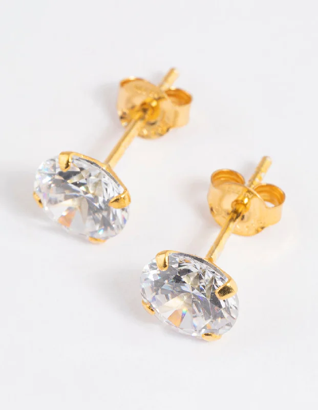 Fashionable earrings with geometric shapes-Gold Plated Sterling Silver Cubic Zirconia Stud Earrings