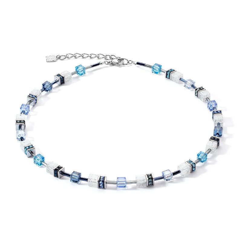 Affordable gemstone necklaces with opal-GeoCUBE® Iconic Nature necklace blue white