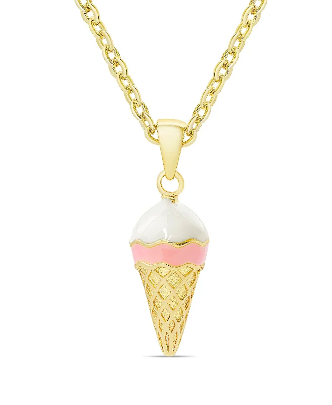 Trendy necklaces with diamonds-3D Ice Cream Cone Pendant