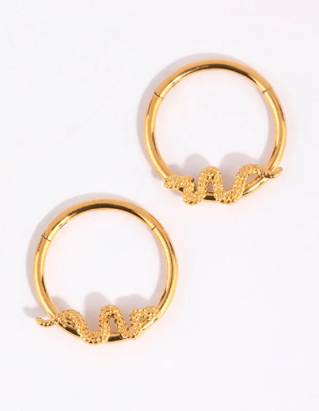 Gorgeous hoop earrings with diamonds-Gold Plated Surgical Steel Snake Sleeper Earrings