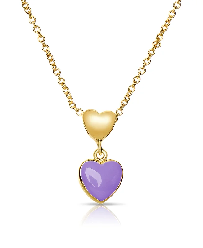 Simple gold necklaces for daily wear-Double Heart Pendant (Purple)